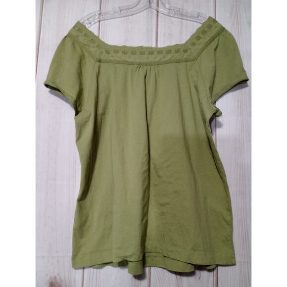 Avenue Shirt Ladies 14 Green Short Sleeve Peasant‎ Bohemian - Picture 2 of 5